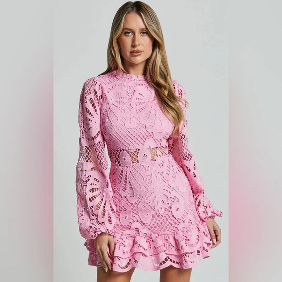 Showpo Pink Lace Mini Dress - Picture 2 of 2